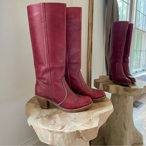 Vintage Leather 70’s Campus Style Heeled High Boots in Cherry Red - 8
